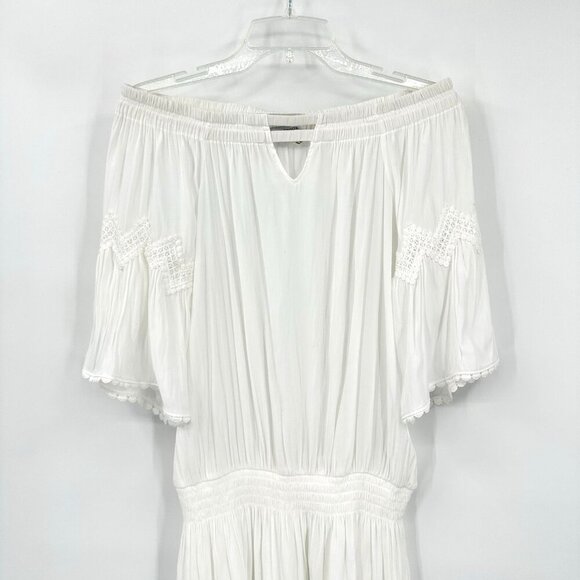 RAMY BROOK nico dress off the shoulder mini bell sleeve hippie boho white M - Picture 3 of 13